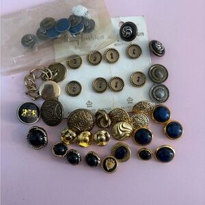 Vintage Button Collection with Gold and Blue Accents